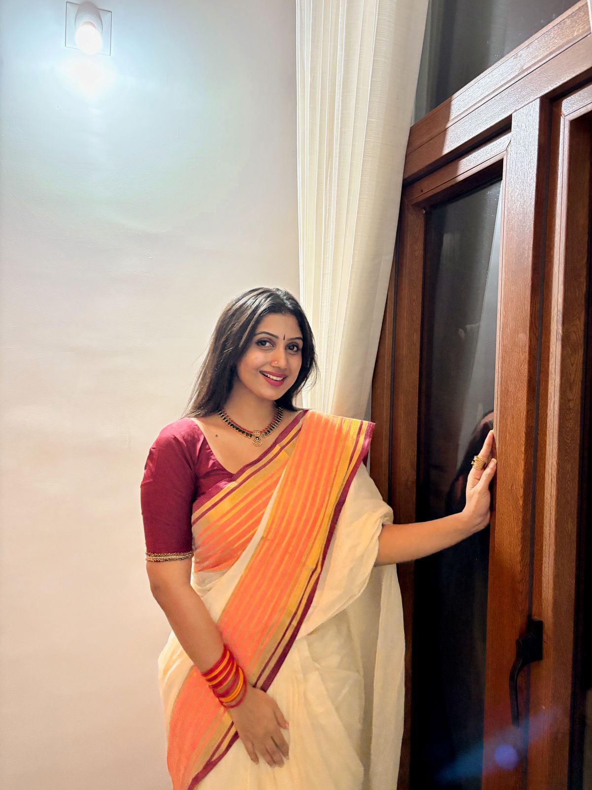 MUL COTTON WITH ORANGE MAROON BORDER-TBS26VC