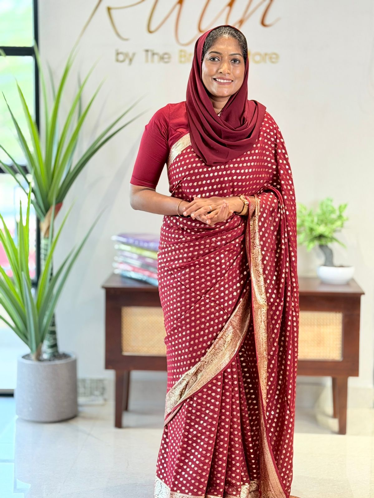 DEEP MAROON VISCOSE GEORGETTE SAREE- TBS26VG