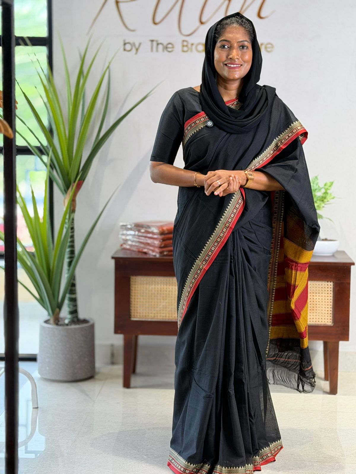 BLACK NARAYANPETH COTTON SAREE- TBS26NP