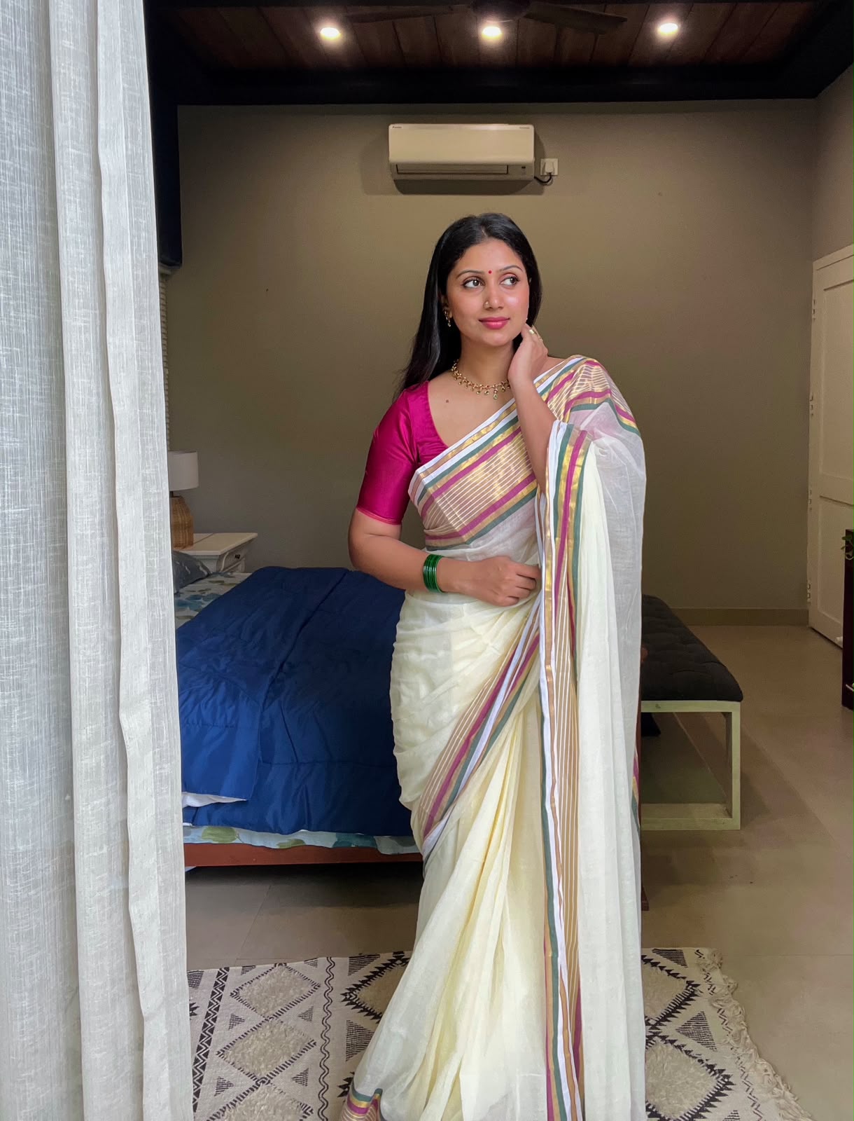 MUL COTTON SAREE WITH ZARI AND COLOUR BORDER- TBS26ZCB1