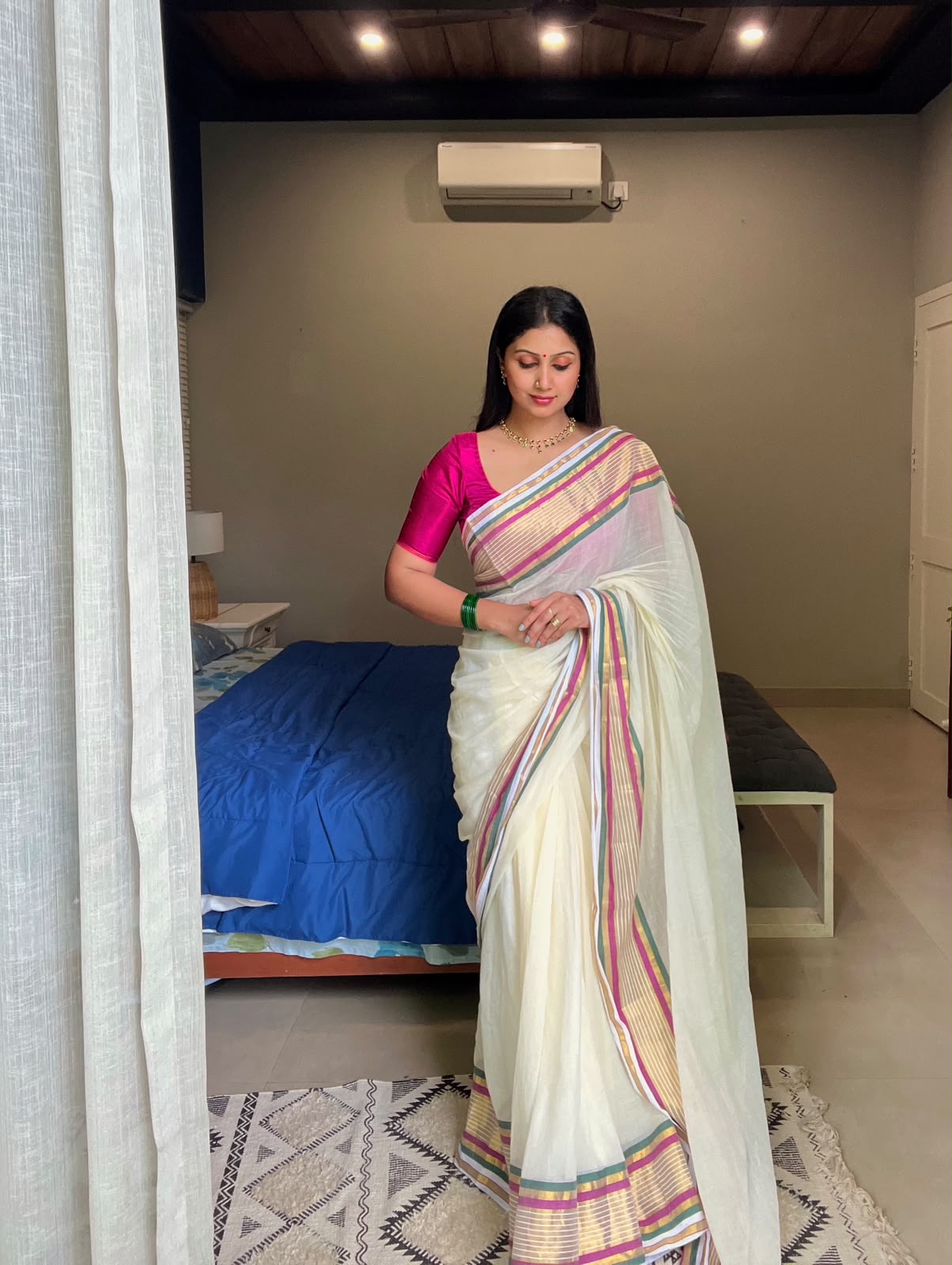 MUL COTTON SAREE WITH ZARI AND COLOUR BORDER- TBS26ZCB1