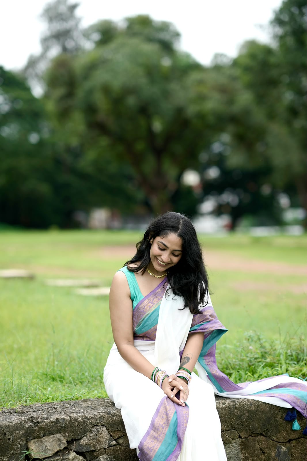 MULMUL SAREE WITH MULTICOLOUR BORDER