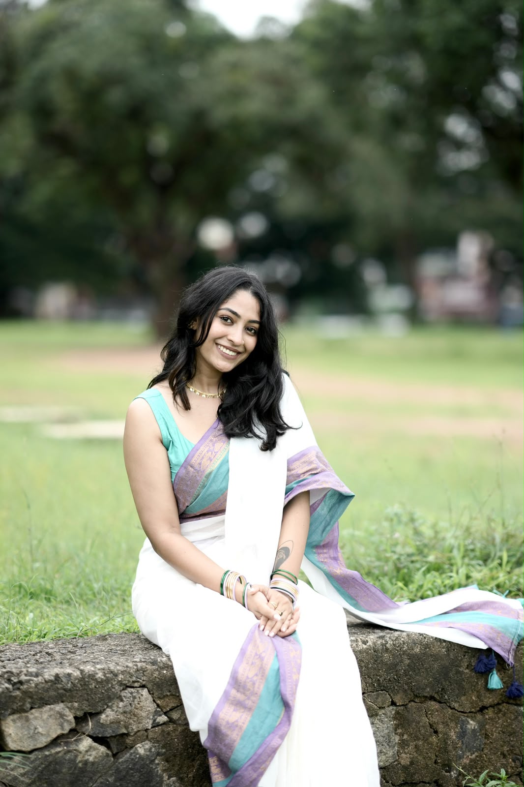 MULMUL SAREE WITH MULTICOLOUR BORDER