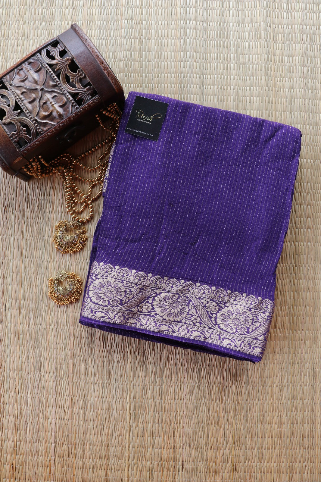 PURPLE VISCOSE CHINNON WITH ZARI STRIPES