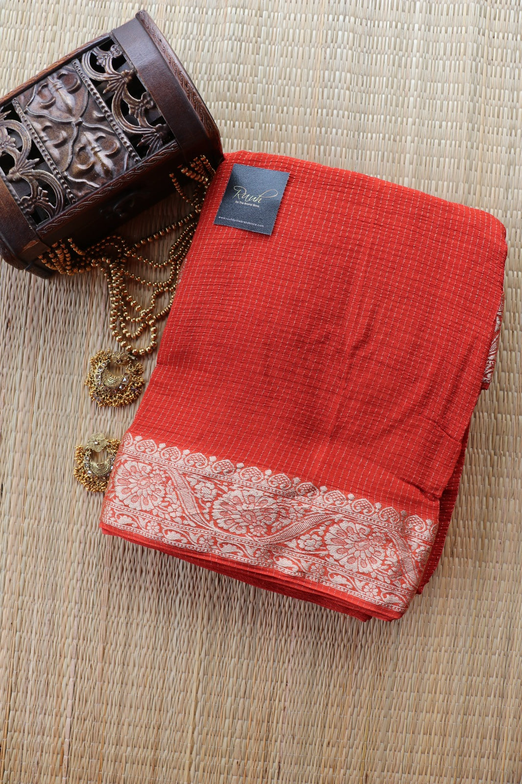 RUST ORANGE VISCOSE CHINNON WITH ZARI STRIPES- TBS26VLS