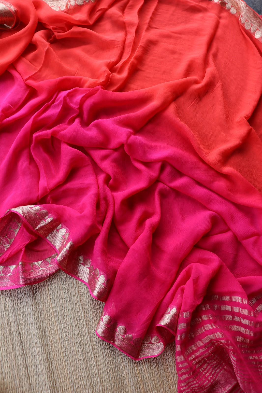 ORANGE PINK VISCOSE GEORGETTE SAREE - TBS26VDS- PREORDER