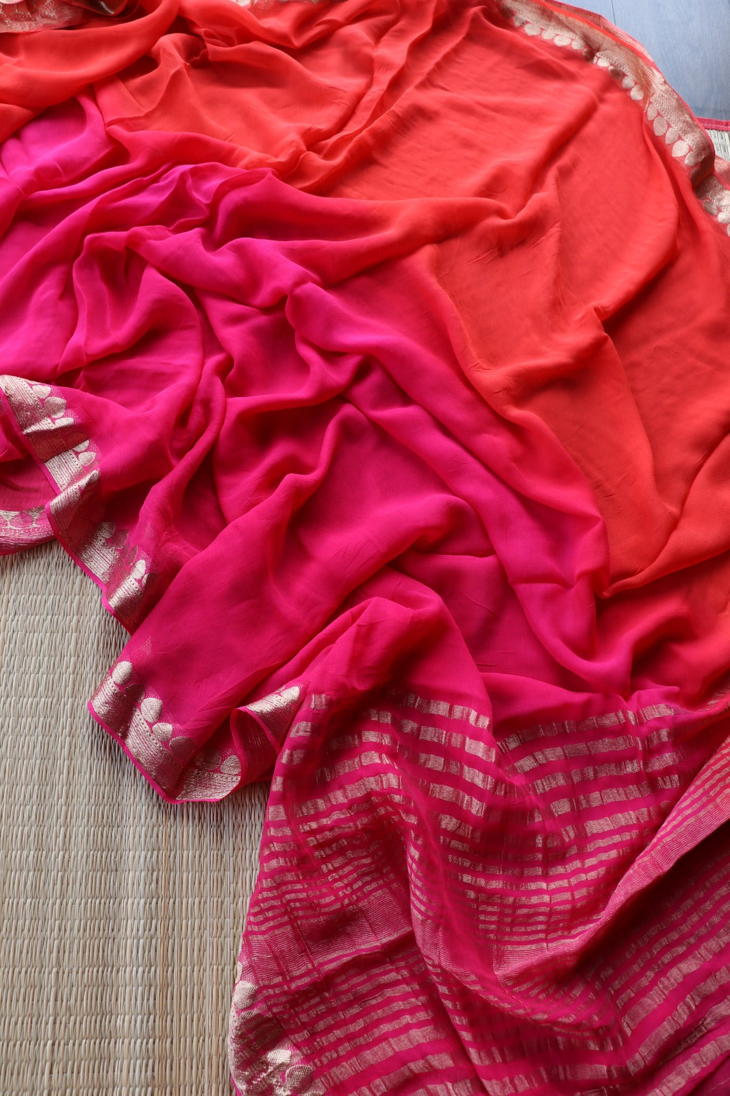 ORANGE PINK VISCOSE GEORGETTE SAREE - TBS26VDS- PREORDER