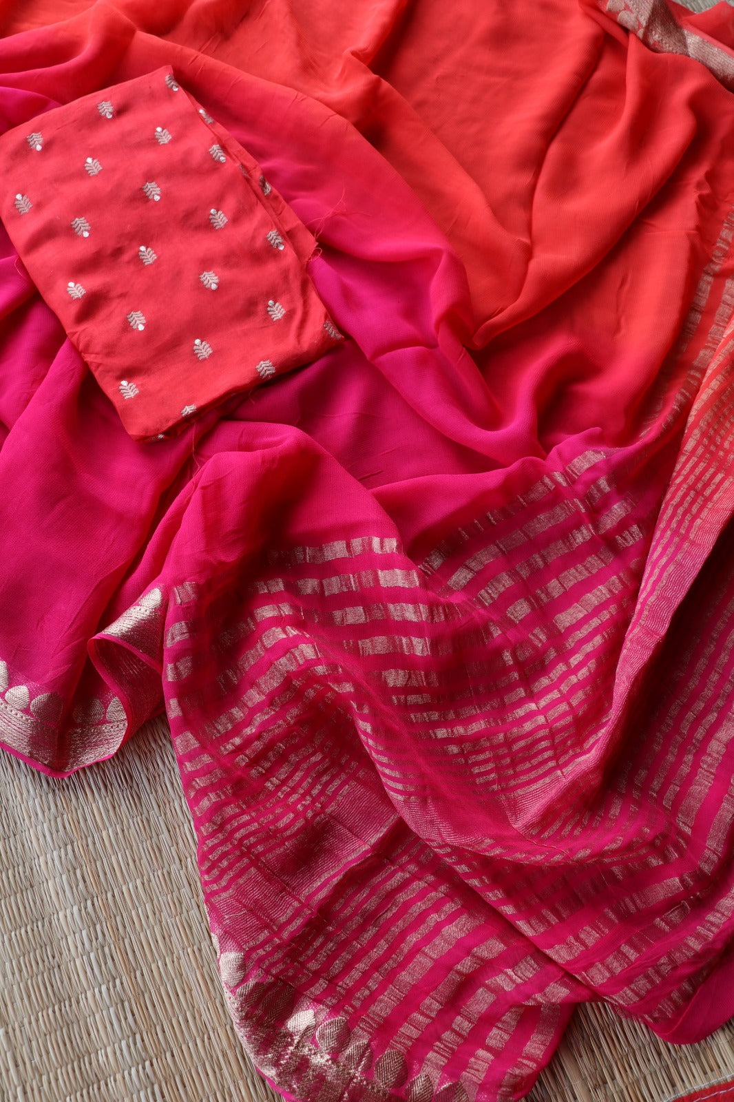 ORANGE PINK VISCOSE GEORGETTE SAREE - TBS26VDS- PREORDER